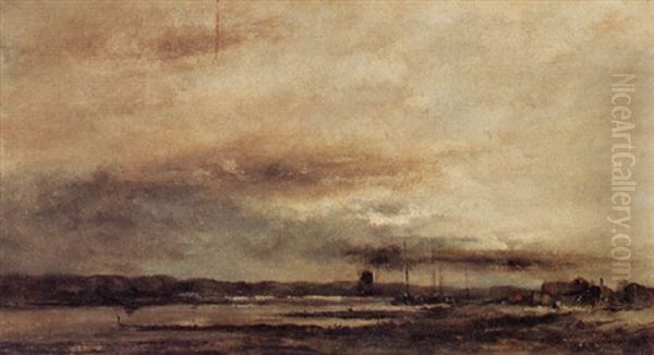 Riverlandscape With Boats And A House Oil Painting by Antoon Markus