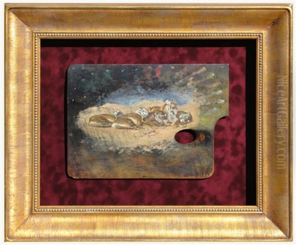 Siesta Africka - Lezici Tygri Oil Painting by Ludwig (Ludek) Marold