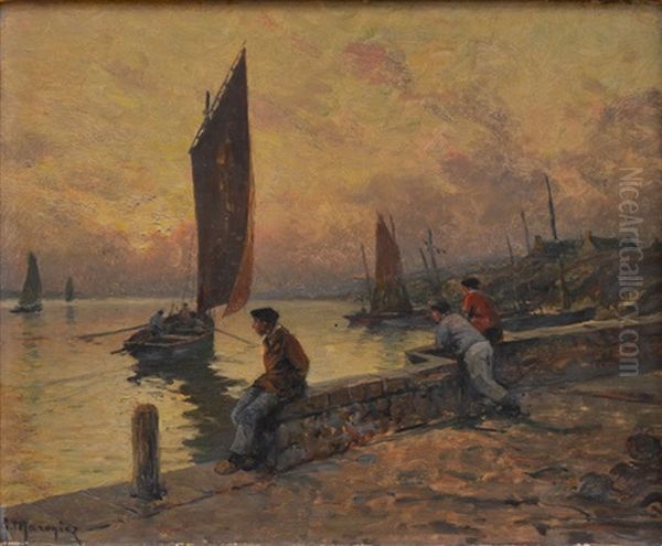 Marins A Quai Et Voiliers Oil Painting by Georges Philibert Charles Maroniez