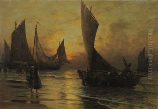 Le Retour Des Pecheurs Oil Painting by Georges-Philibert-Charles Maroniez