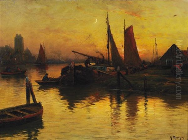Le Retour Des Pecheurs Au Soleil Couchant Oil Painting by Georges Philibert Charles Maroniez