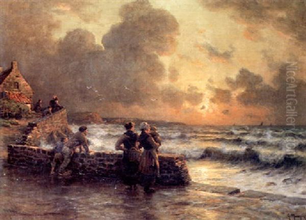L'attente Du Retour Des Pecheurs Oil Painting by Georges Philibert Charles Maroniez