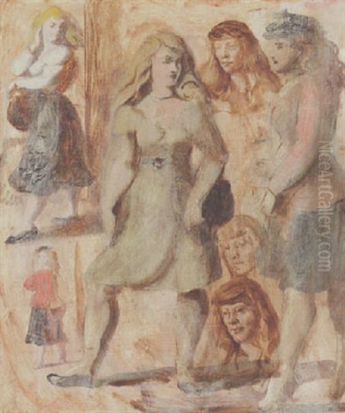 Girls And Heads Oil Painting by Reginald Marsh