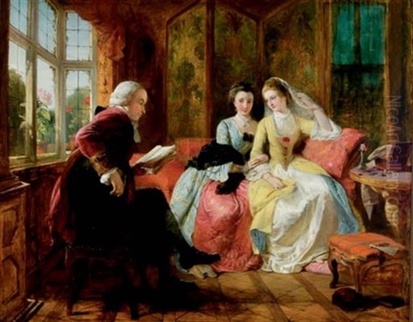Oliver Goldsmith Reading A Novel To Miss Horneck, The Jessamy Bride, And Her Sister Oil Painting by Thomas Falcon Marshall