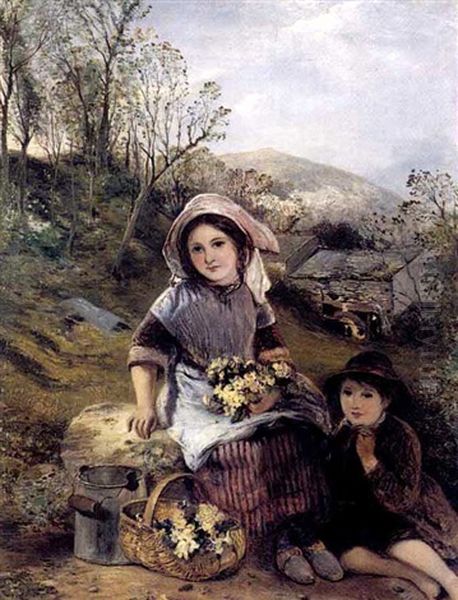 Gathering Primroses Oil Painting by Thomas Falcon Marshall