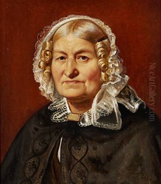 A Woman With A Lace Bonnet Oil Painting by Wilhelm Nicolai Marstrand