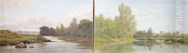 Pecheurs A La Mer Et Ruines Pres D'un Etang (pair) Oil Painting by Etienne De Martenne