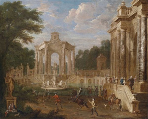 Blick In Die Arbeit Einer Furstlichen Reitschule Oil Painting by Jean-Baptiste Martin the Elder