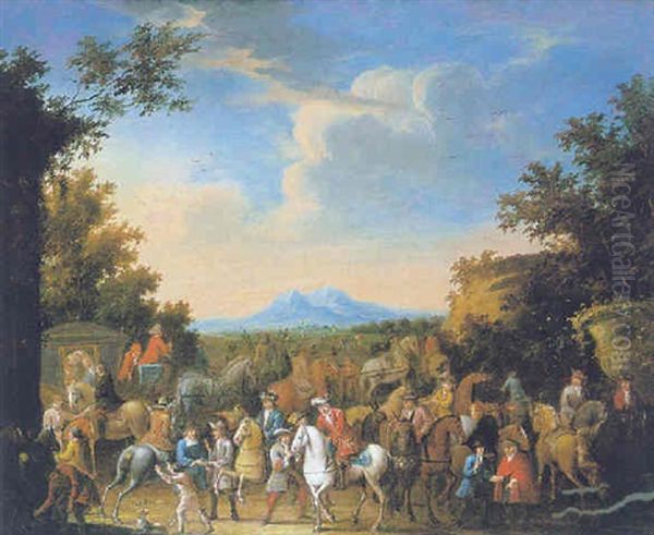 Scene De Convoi Avec Cavalier Oil Painting by Jean-Baptiste Martin the Elder