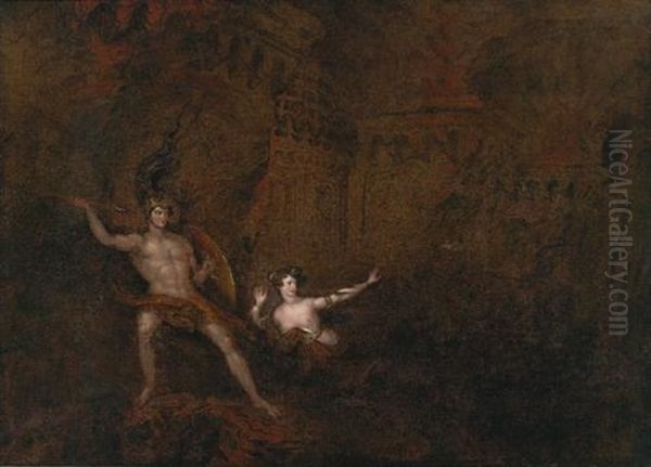 The Conflict Between Satan And Death Oil Painting by John Blennerhassett Martin