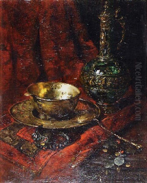 Nature Morte Aux Bijoux Orientaux Oil Painting by Francois Martin-Kavel
