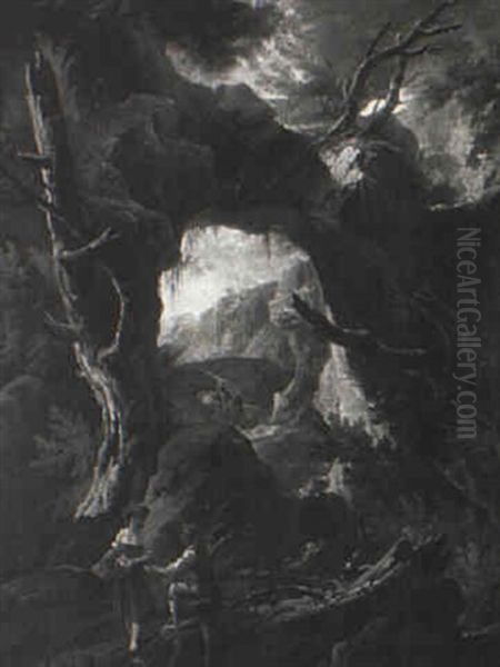 Rugged Landscape With Figures Oil Painting by Evangelista-Giovanni Martinotti