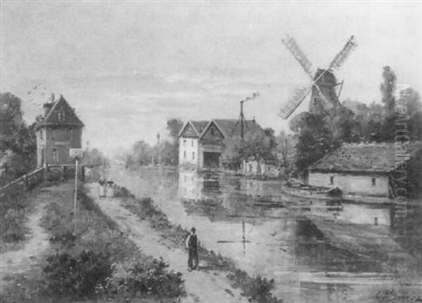 Paysage Au Moulin Oil Painting by Gustave Mascart