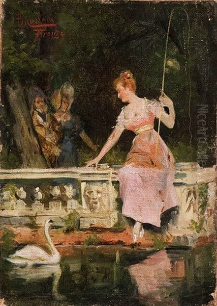 Figure Eleganti Nel Parco Oil Painting by Pompeo Massani