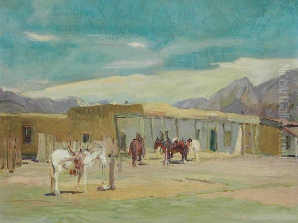 Kit Carson House In Taos Oil Painting by Oscar Edmund Berninghaus