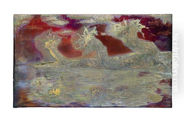 Plaque With River Scene Oil Painting by Honore Delphin Massier