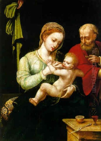 The Holy Family Oil Painting by  Master of the Female Half Lengths