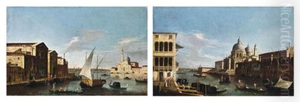 Veduta Dell'isola Di San Giorgio (+ Veduta Del Canal Grande Con S. Maria Della Salute; Pair) Oil Painting by  Master of the Langmatt Foundation Views