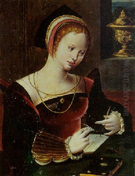 Marie-madeleine Dans Son Cabinet Oil Painting by  Master of the Parrot