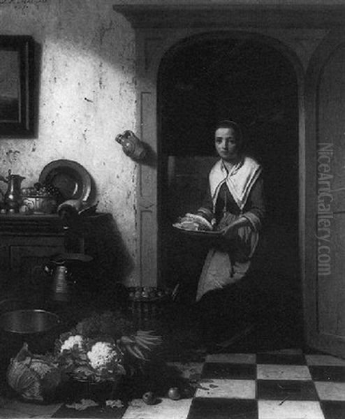 Displaying Dinner Oil Painting by Johannes Engel Masurel