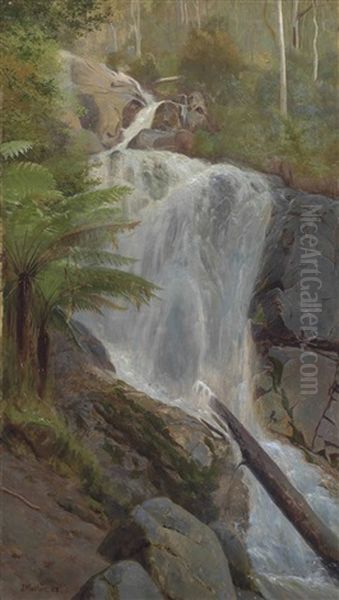 A Waterfall, Australia Oil Painting by John Mather