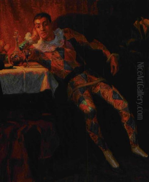 Harlekin Oil Painting by Carl Mathorne