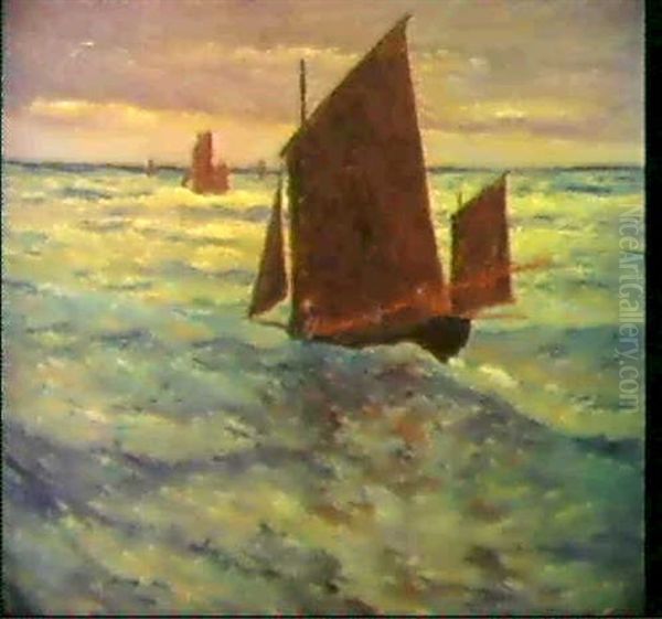 Bateaux De Peche, Pleine Mer Oil Painting by Maxime Maufra