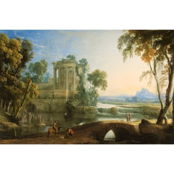 Paysage Panoramique Avec Un Temple De Vesta Pres D'une Cascatelle Oil Painting by Henri de Mauperche