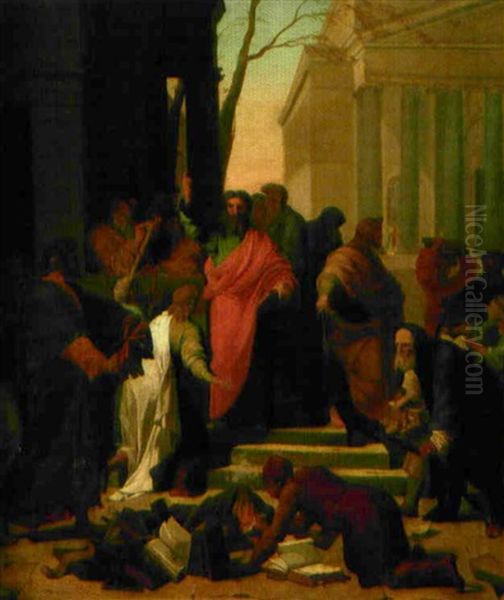 La Predication De Saint Paul A Ephese (after Eustache Le Sueur) Oil Painting by Jean Baptiste Mauzaisse