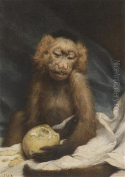 Affchen Mit Melone Oil Painting by Gabriel von Max