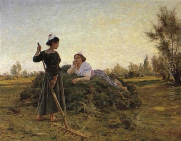 Young Peasants Resting Oil Painting by Theophile Henri Mayan