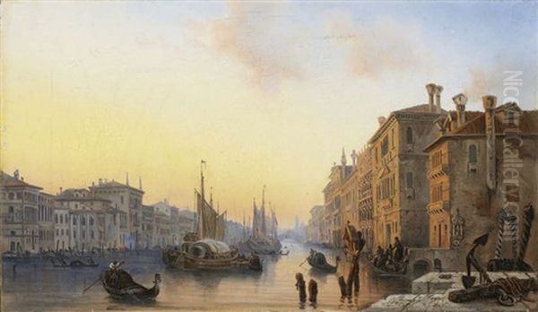 Venise, L'entree Du Canal, Vue Sur Le Rialto Oil Painting by Auguste-Etienne-Francois Mayer