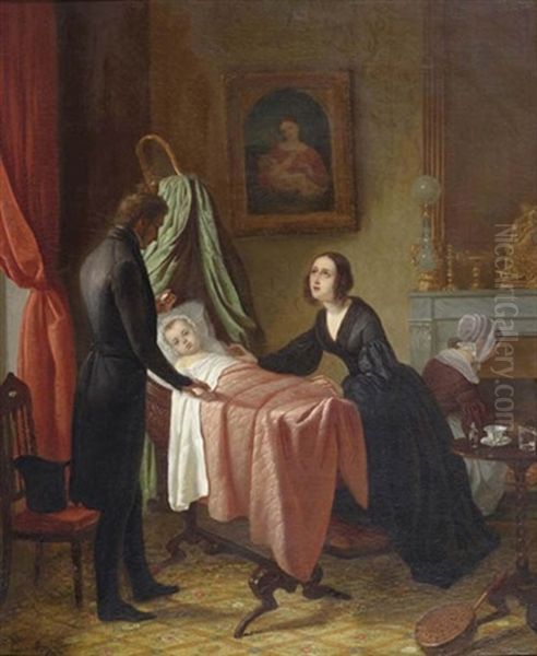 Am Krankenlager Oil Painting by Charles Francois Mayer