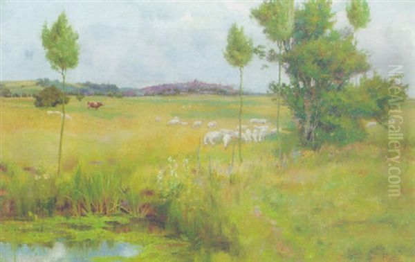 Sheep Grazing In A Tranquil Landscpe, Rye Oil Painting by William Frederick Mayor