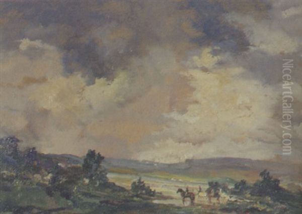 Weite Landschaft Mit Reitern Oil Painting by Max Mayrshofer