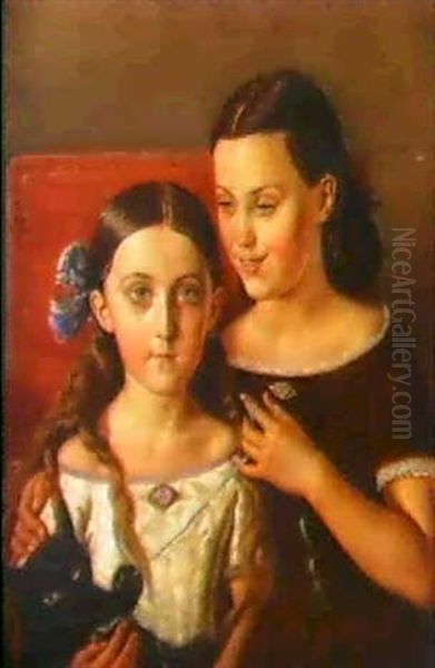 Portratt Av Brorsdottrarna Sigrid Och Anna Mazer Oil Painting by Carl Petter Mazer