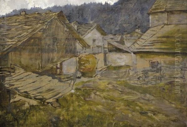 Case In Montagna Oil Painting by Emo Mazzetti