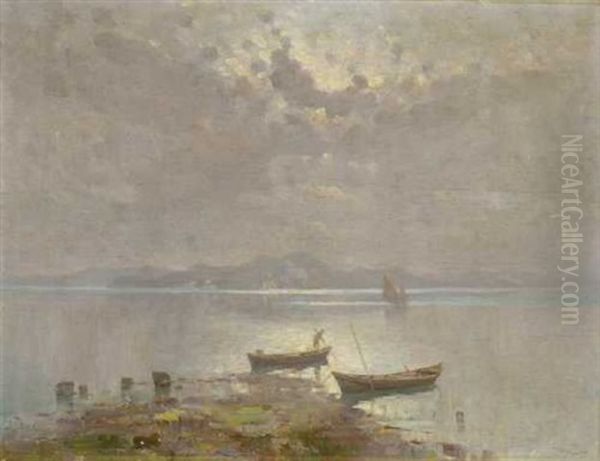 Fischerboote In Der Morgendammerung Oil Painting by Emo Mazzetti