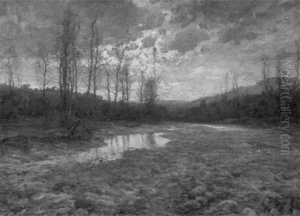 Abendliche Flusslandschaft Oil Painting by Emo Mazzetti