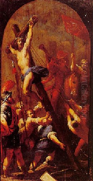 The Raising Of The Cross Oil Painting by Sebastiano Mazzoni