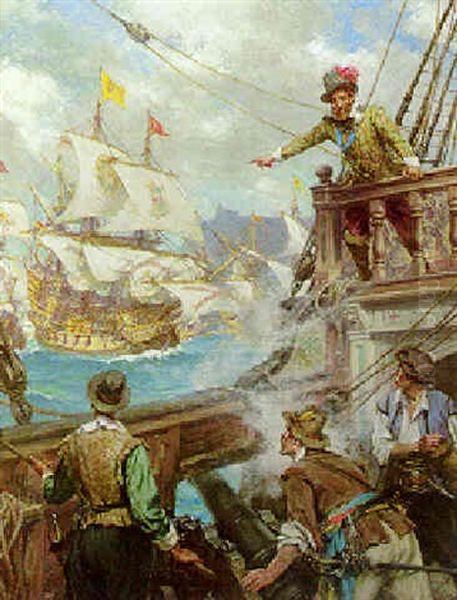 Sir Francis Drake At Cadiz Oil Painting by Arthur David Mccormick