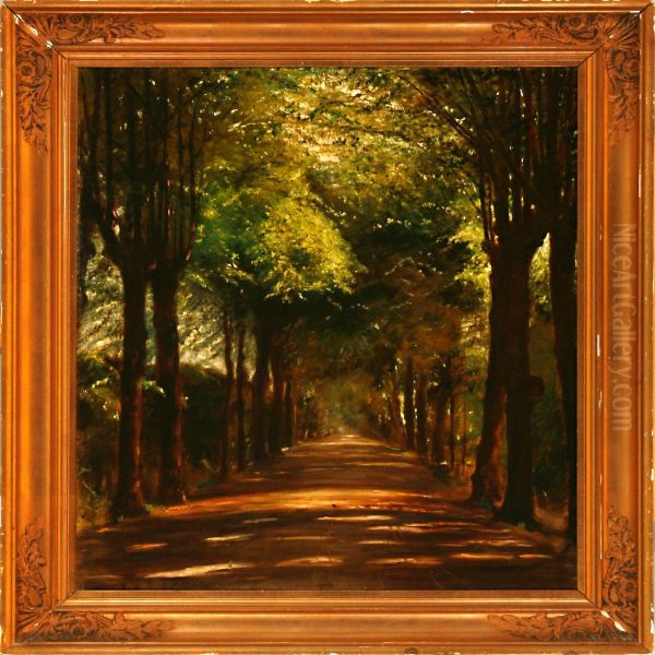 Forest Scene Nearherlufsholm, Denmark Oil Painting by Rudolf Bertelsen
