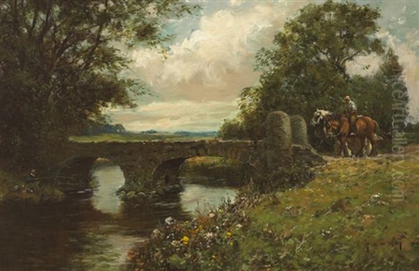 Horseman And Fisherman Near A Bridge Oil Painting by Thomas Hope Mckay