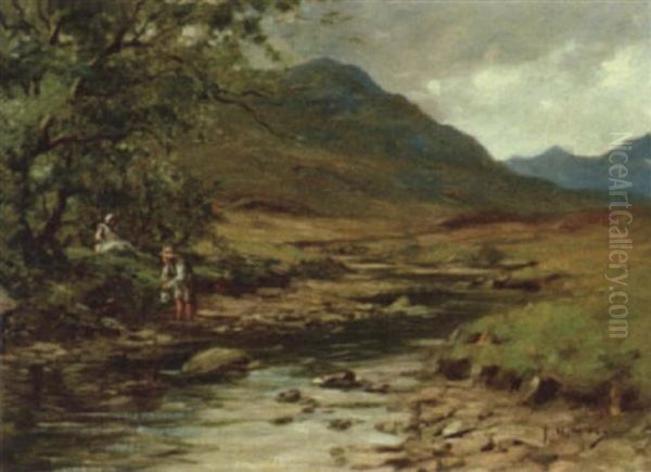Children At A Brook Oil Painting by Thomas Hope Mckay