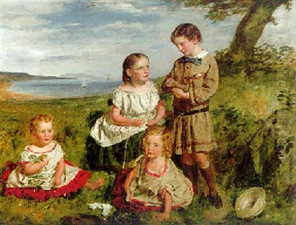 A Group Portrait Of Four Children, (the Children Of The Hon. Lieutenant Colonel R.w. Fraser?) Oil Painting by William McTaggart
