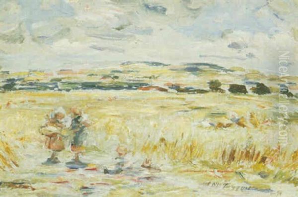 Harvest At Broomieknowe Oil Painting by William McTaggart