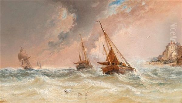 Fischerboote Auf Sturmischer See Oil Painting by Arthur Joseph Meadows