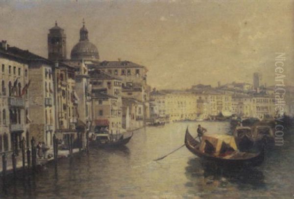 Gondolas On A Venetian Canal Oil Painting by Arthur Joseph Meadows