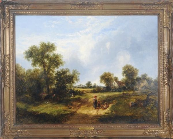 Afternoon Stroll In The Outskirts Of A Village Oil Painting by James E. Meadows