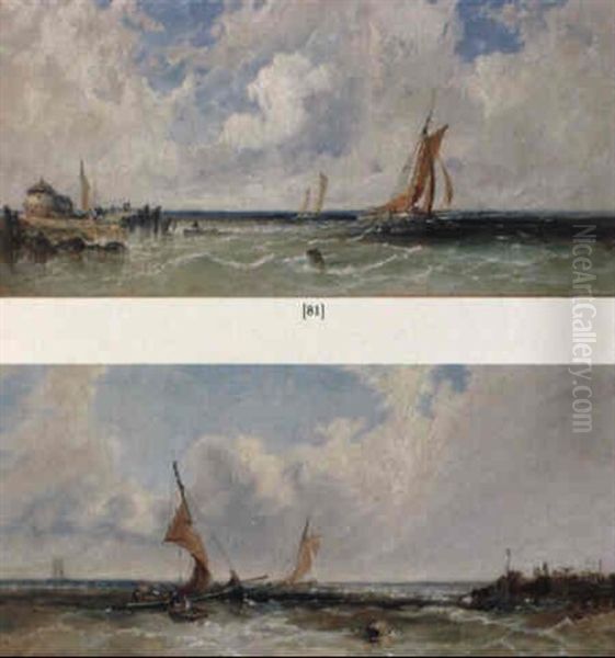 Sailing Boats Off The Coast Oil Painting by James E. Meadows